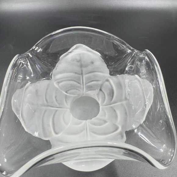 Viking Art Glass Epic Leaf Compote in Crystal Satin Frosted Clear Dish Bowl VTG - Picture 3 of 13